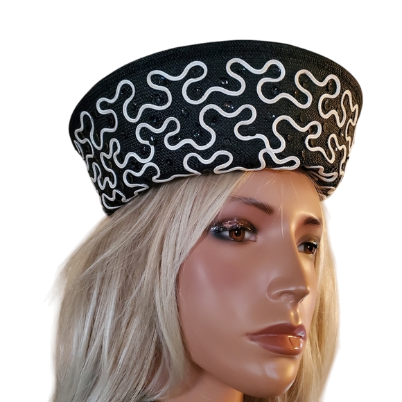 Whittall & Shon Elegant Black and White Women's Hat Church Hat Special Event - Picture 2 of 8